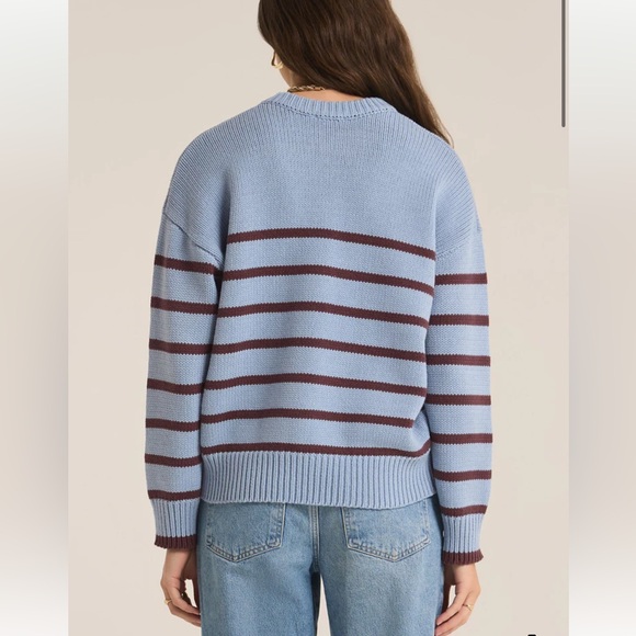 Z Supply Boyfriend Stripe Sweater New Light Denim - Picture 2 of 7